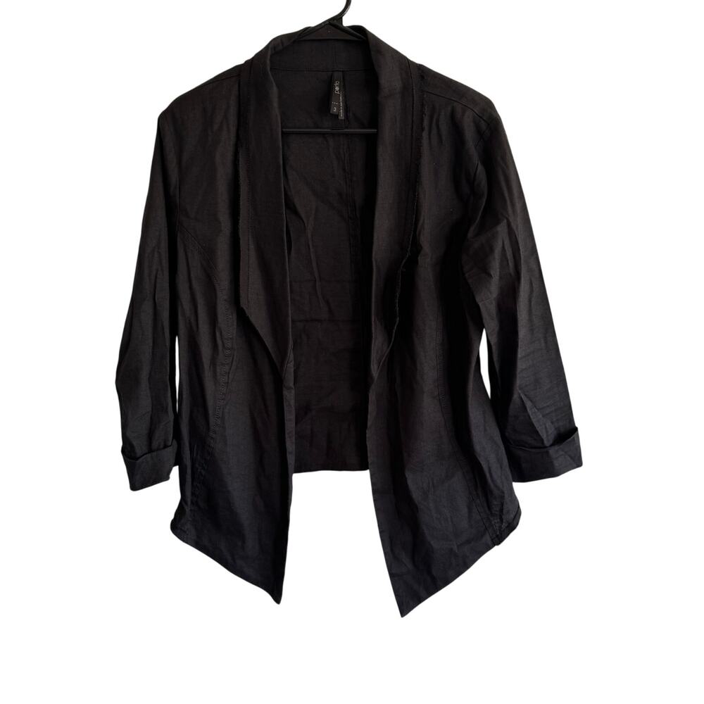 Porto Womens 3 Size Large Linen Blend Black 3/4 Sleeve Blazer Jacket